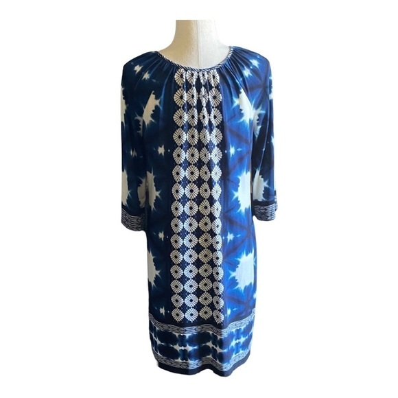 NWOT-LONDON TIMES-BLUE & WHITE PRINT SHIFT DRESS-SIZE 12 - Picture 5 of 8